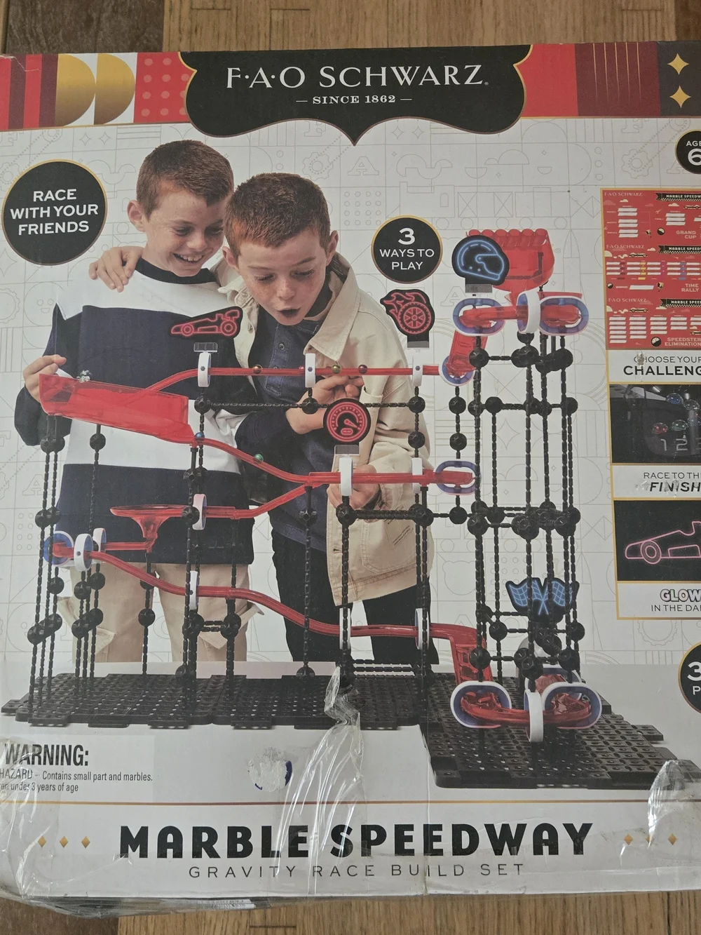 FAO Schwarz Marble Speedway Gravity Race Build Set - Red and Black